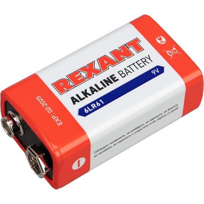 Алкалиновая батарейка REXANT КРОНА 6LR61, 9 V (1 шт./блистер) 30-1061 Алкалиновая батарейка REXANT КРОНА 6LR61, 9 V (1 шт./блистер) 30-1061