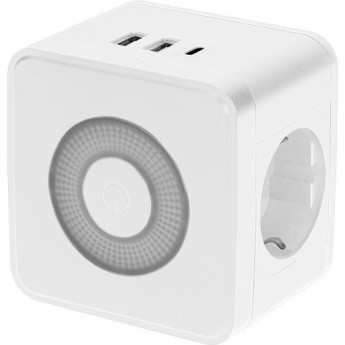 Двойник электрический REXANT КУБ 16А с заземлением + 2хUSB-A 2,4А + USB Type-C 3А с ночной подсветкой, белый