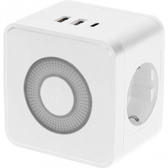 Двойник электрический REXANT КУБ 16А с заземлением + 2хUSB-A 2,4А + USB Type-C 3А с ночной подсветкой, белый 11-1251 Двойник электрический REXANT КУБ 16А с заземлением + 2хUSB-A 2,4А + USB Type-C 3А с ночной подсветкой, белый 11-1251
