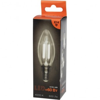 Лампа филаментная REXANT СВЕЧА CN35 7,5Вт 600Лм 4000K E14 прозрачная колба Лампа филаментная REXANT СВЕЧА CN35 7,5Вт 600Лм 4000K E14 прозрачная колба