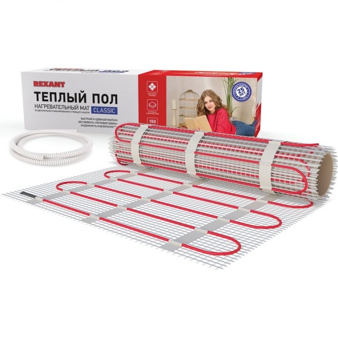 Теплый пол, нагревательный мат REXANT CLASSIC RNX-3-450, двухжильный, с экраном, площадь 3 м², 0.5х6 м, 450 Вт 51-0506-2 Теплый пол, нагревательный мат REXANT CLASSIC RNX-3-450, двухжильный, с экраном, площадь 3 м², 0.5х6 м, 450 Вт 51-0506-2