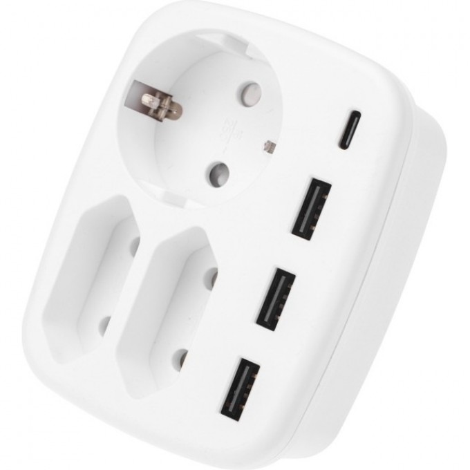 Тройник электрический REXANT 16А + 2х2,5А с заземлением + 3хUSB-A 2,4А + USB Type-C 3А, белый 11-1250 Тройник электрический REXANT 16А + 2х2,5А с заземлением + 3хUSB-A 2,4А + USB Type-C 3А, белый 11-1250